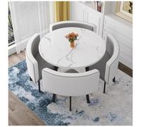 Conjunto Mesa Comedor Redonda 90 Cm para 4, 5 Piezas | Tablero MDF Efecto Mármol Sin Juntas, 4 Sillas Curvas De PU, Bordes Redondeados Para Espacios Pequeños