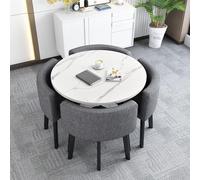 Conjunto Mesa Comedor Redonda Con 4 Sillas Conjunto Mesa Sala Conferencias Oficina PequeñA Con 4 Sillas Fabricado En AlgodóN Y Lino Con Un DiáMetro Tablero 80 Cm Adecuado Oficinas Marble+Gray