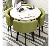 Conjunto Mesa Comedor Redonda Con 4 Sillas Conjunto Mesa Sala Conferencias Oficina PequeñA Con 4 Sillas Fabricado En AlgodóN Y Lino Con Un DiáMetro Tablero 80 Cm Adecuado Oficinas White+Green
