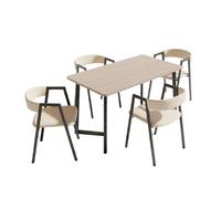 Conjunto mesa fija con 4 sillas comedor, pack muebles salón, bergam roble y beige