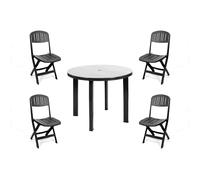Conjunto Mesa Viana Redonda + 4 Sillas Bali de Resina - CREVICOSTA. Antracita