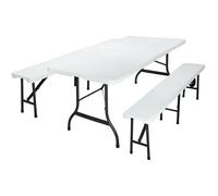 CASARIA® Conjunto Mesa Bancos Blanco Plástico 180cm Set Muebles de Cerveza Picnic Camping Jardín Plegable