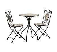 Conjunto mesa y dos sillas de mosaico y forja