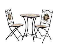 Conjunto mesa y dos sillas de mosaico y forja