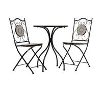 Conjunto mesa y dos sillas de mosaico y forja naranja