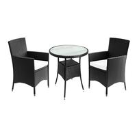 Conjunto mesa y sillas 1+2 poliratán negro/crema con cojines