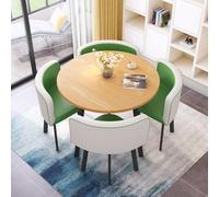 Conjunto Mesa Y Sillas Jardin Mesas Y Sillas de Terraza Y Jardín Mesa Redonda con Patas de Metal Y 4 Sillas Acolchadas, Ahorro de Espacio, Sala de Estar(Wood Green)