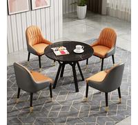 Conjunto Mesa Y Sillas Reuniones Negocios Conjunto Mesa Comedor Redonda Cocina Tablero 12 Mm Grosor+4 Sillas Cuero Pu Resistente A Los ArañAzos Adecuado Reuniones RecepcióN Y Balcones Orange-B