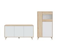 Conjunto mueble de salón Kikua Plus (Roble Canadian/Blanco Artik, 2 pzs.)