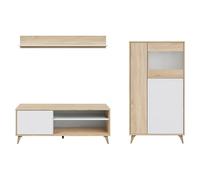 Conjunto mueble de salón Kikua Plus (Roble Canadian/Blanco Artik, 3 pzs.)
