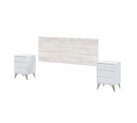 Conjunto muebles dormitorio habitación estilo nórdico blanco 150 cm (cabecero + 2 mesitas + cama + cómoda)