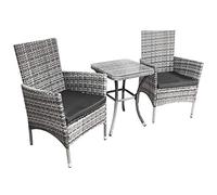 Conjunto Muebles Jardín Exterior Ratán Set Bistro Gris Claro para 2 Personas Dos Plazas Mesa con Tablero Vidrio Asientos Fundas Desenfundables y Lavables Capa Protectora UV Cubierta Impermeable GRATIS