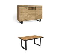 Conjunto muebles salon | mesa 170 canto negro patas u 8 comensales | aparador / buffet 140 tall | roble y negro | estilo industrial