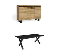 Conjunto muebles salón | mesa 200 negro patas x 10 comensales | aparador / buffet 140 tall | roble y negro | estilo industrial