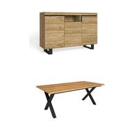 Conjunto muebles salón | mesa 200 patas x 10 comensales | aparador / buffet 140 tall | roble y negro | estilo industrial