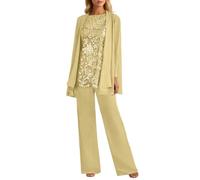 Conjunto Mujer Chiffon Madre Novio Boda Formal Conjunto Chaqueta Camisa Tres Piezas Talla Grande Manga Larga Negocio Trabajo