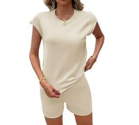 Conjunto Mujer Conjuntos De 2 Piezas Para Mujer Conjunto De Suéter De Verano Jersey De Punto De Manga Corta Pantalones Cortos A Juego Conjuntos De Estar Por Casa(Apricot,S)