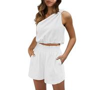 Conjunto Mujer Pantalones Y Top- Juegos De Dos Piezas De Lino Pantalones Cortos Y Crop Tops BoheMes Colección Verano 2026 Ropa De Playa