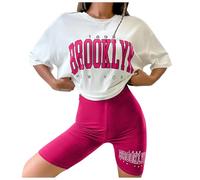 Conjunto Mujer Vestir Dos Piezas Casual, Conjunto Deportivo Mujer Lino, Chandal Verano Camisetas Sueltas Pantalones Cortos Ajustados Y Trajes Ajustados Con Jerseys Chandal Verano Chándal Completo