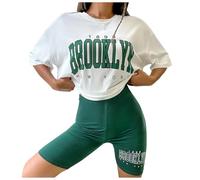 Conjunto Mujer Vestir Dos Piezas Casual, Conjunto Deportivo Mujer Lino, Chandal Verano Camisetas Sueltas Pantalones Cortos Ajustados Y Trajes Ajustados Con Jerseys Chandal Verano Chándal Completo