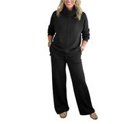 Conjunto Mujer Vestir Dos Piezas Color Liso - Ropa De Mujer Deportiva Casual, Chándales Único Cómodos, Top Cuello Alto Y Pantalón - Adecuados para Primavera Y Otoño Negro L