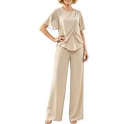 Conjunto Mujer Vestir Dos Piezas Conjunto De Dos Piezas Para Mujer Vestido De Novia Formal Traje De Gasa Con Pantalón Para La Madre De La Novia Elegante Top De Manga Corta En Capas Y Pantalón De P