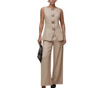 Conjunto Mujer Vestir Dos Piezas Conjunto De Traje De 2 Piezas Para Mujer Chaleco Tipo Blazer Sin Mangas Y Pantalón De Pierna Ancha Chalecos Con Botones De Flores 3D Conjuntos A Juego Atuendos Casu