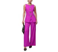 Conjunto Mujer Vestir Dos Piezas Conjunto De Traje De 2 Piezas Para Mujer Chaleco Tipo Blazer Sin Mangas Y Pantalón De Pierna Ancha Chalecos Con Botones De Flores 3D Conjuntos A Juego Atuendos Casu