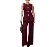 Conjunto Mujer Vestir Dos Piezas Conjunto De Traje De 2 Piezas Para Mujer Chaleco Tipo Blazer Sin Mangas Y Pantalón De Pierna Ancha Chalecos Con Botones De Flores 3D Conjuntos A Juego Atuendos Casu