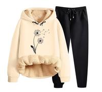 Conjunto Mujer Vestir Dos Piezas, Ropa de Mujer Invierno, Tops y Pantalones Oversize Exterior Y2K Atuendo Invierno Manga Larga Cordón Encapuchado Adaptar Cálido