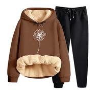 Conjunto Mujer Vestir Dos Piezas, Ropa de Mujer Invierno, Tops y Pantalones Oversize Exterior Y2K Atuendo Invierno Manga Larga Cordón Encapuchado Adaptar Cálido