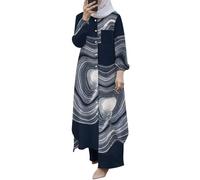 Conjunto musulmán de 2 piezas para mujer, camisa de manga larga con botones, pantalones Abaya, vestido informal Dubai, marine, 3XL