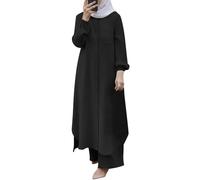Conjunto musulmán de 2 piezas para mujer, camisa de manga larga con botones, pantalones Abaya, vestido informal Dubai, Negro , XXL