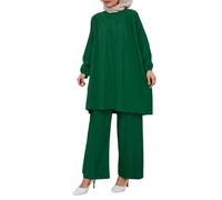 Conjunto musulmán para mujer, camisas holgadas de manga larga y pantalones de ocio, ropa de oración de dos piezas, monocolor, cuello redondo, traje de casa, traje de pantalón ligero, traje de oración