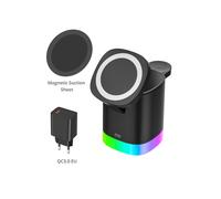 (Conjunto negro 3 UE) Cargador inalámbrico magnético 3 en 1 con luz LED y soporte integrado para AirPods