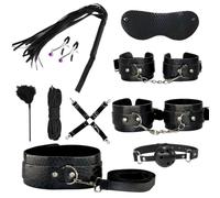 Conjunto Negro De 10 Piezas Con Textura Facial Lisa Para Ejercicios De Yoga, Collar De Campana De Cuero Liso Pu Negro Gótico Multifuncional, Una Combinación Perfecta De Moda Y Practicidad