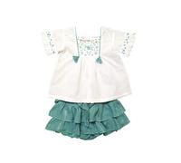 Conjunto niña Blusa Blanca y Short Verde (3-4 años)