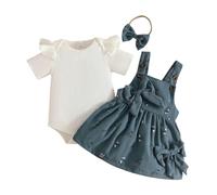 Conjunto Niña Verano Floral Conjunto de Body de Manga Corta Acanalado para bebé niña con Falda de Tirantes y Lazo.