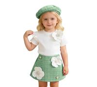 Conjunto Niña Verano Ligero Conjuntos para niñas pequeñas: Camisetas de Manga Corta con Volantes, Faldas a Cuadros y Sombreros.