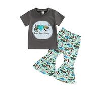Conjunto Niña Verano Ligero Niños PAECE Fishing Traje de Verano Camiseta de Manga Corta Pantalones Acampanados Conjunto de Dos Piezas 1 a 6 años