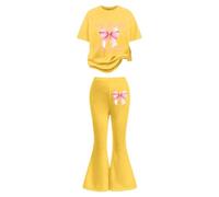 Conjunto Niñas Verano Camiseta Niña Amarilla Top Blanco Conjunto Informal Elegante para S Pantalones Top Ropa Cómoda Diaria Infantil Juvenil Versátil Fiestas