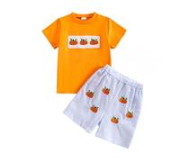 Conjunto Pantalones Cortos Manga Corta Para Halloween Ninos Disfraz Pequenos Diseno Calabaza Bordada Ropa Ligera Verano Otono Jugar Forma Informal.