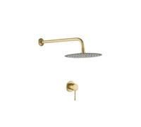 Conjunto para ducha de una vía a pared fabricada en cerámica y latón de color dorado envejecido Guadiana de Valaz