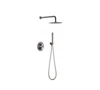 Conjunto para ducha termostática empotrado de acabado gris mate y champagne Line de Imex