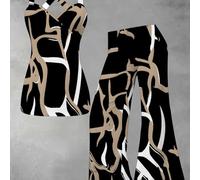 Conjunto para mujer con chaleco con diseño cruzado de en la espalda y pantalones acampanados de ajuste entallado, de tela cómoda y , fácil de usar para diversas ocasiones como desplazamientos, citas y