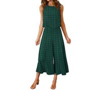 Conjunto para Mujer Dos Piezas de Verano Camiseta sin Mangas Cuello Redondo y Pantalón Ancho Cortado Punto Suizo Verde XL
