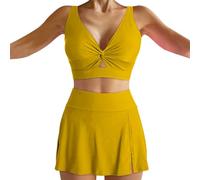 Conjunto Playa Mujer Bikinis 2026 Talla Grande Women's Sexy Resort Beach Bikini with Breast Without Brackets BañAdor Push up con Relleno BañAdores De Mujer (Gold, L)