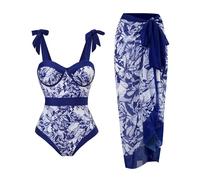 Conjunto Playa Mujer Tankinis Tallas Grandes Verano Playa Junto al mar Conservador Sombreado del Vientre Sin Espalda Sexy Tamaño Grande Impresión Retro Bikini Deportivo Mujer Push up con (Blue, L)