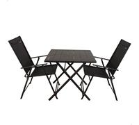 Conjunto Plegable de Jardín 3 Piezas con Mesa Cuadrada 75x75x70 Cm / 2 Sillas 47x64x95 Cm, Negro