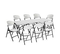 Conjunto Plegable Mesa 240cm y 8 Sillas con Asa Blanco Catering 7house